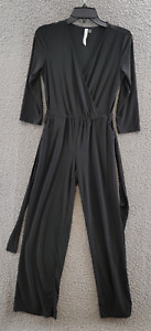 NY COLLECTION Petite 3/4 Sleeve Belted Wide Leg Jumpsuit Womens XS Black Pull On