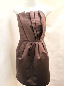 French Connection 6 Strapless Dress Brown Taffeta Pleated Sheath Mini - Picture 1 of 4