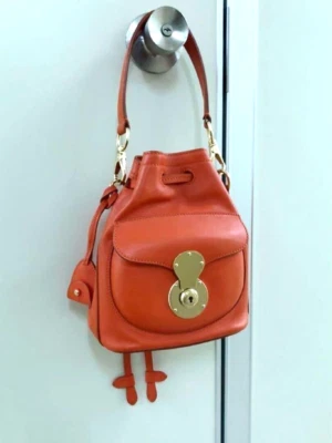 Ralph Lauren Ricky 手袋 抽绳 皮革 橙色 意大利制造 二手 — 第 1/4 张图片