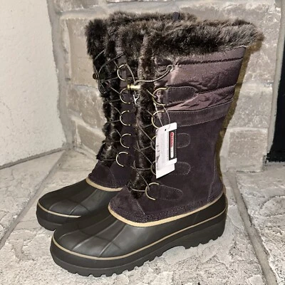 New Lands End Hillary Tall Faux-Fur Suede Leather Zip Winter Snow Boots 10 B - Image 1 of 4