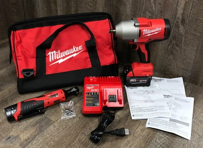NEW Milwaukee M18 1/2" Impact Wrench & M12 3/8" Ratchet Combo KIT 2666-22RH OPEN - Image 1 of 4