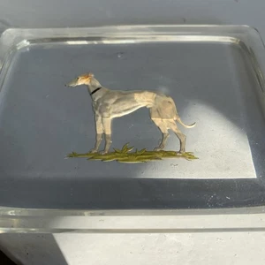 Art Deco Whippet Pointer Dog Essex Crystal Cut Box Lid Top Trinket - Picture 1 of 24