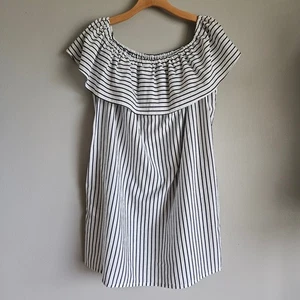 Rosa Faia Dress Size Small Navy Striped Cotton Silk Off Shoulder Resort Coastal - Picture 1 of 13