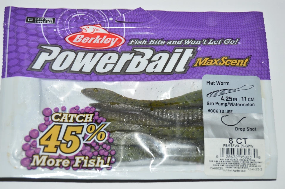 Berkley PowerBait MaxScent Flat Worm 4.25” Green Pump/ Watermelon