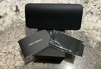 DOLCE & GABBANA AUTHENTIC BLK LEATHER EYEGLASS-SUNGLASS CASE & CLOTH & BOX NEW - Image 1 of 4