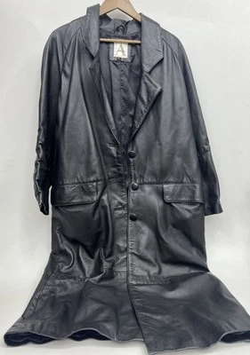Vtg Avanti Leather Long Black Trench Coat Women’s Petite Large - Image 1 of 4