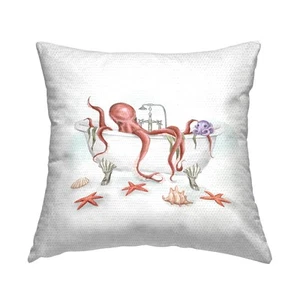 Red Octopus Swimming Bathtub Nautical Sea Life Outdoor Printed Pillow, 18 x 18 - Picture 1 of 7
