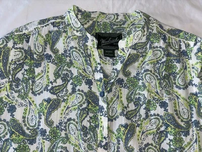Camisa Woolrich Abotonada Mujer Grande Verde Floral Cachemira Manga 3/4 Algodón Usada en Excelente Condición Foto 1 de 4