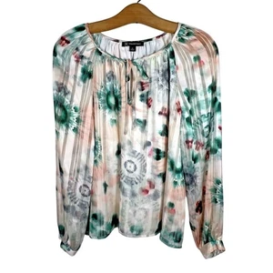 NWT INC Women MEDIUM Top Blouse Shirt BOHO Tunic Tie Dye Metallic FLOWY Peasant - Picture 1 of 8