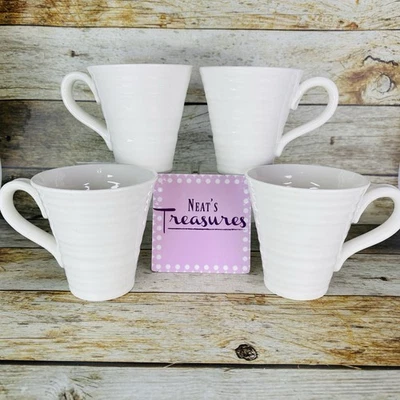 Portmeirion SOPHIE CONRAN WHITE Embossed Rings 12oz Flared Cups Mugs Set of 4 - Изображение 1 из 4
