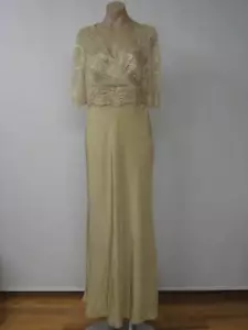 BADGLEY MISCHKA NWT Silk Gold Lace V Neck 3/4 Sleeves Long Dress 8 $995 - Picture 1 of 1