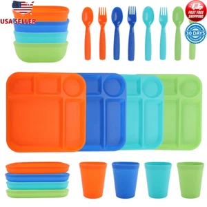 Kids Plastic Dinnerware Set 24 Piece Dishwasher Safe Microwave Safe Fun Dining - Picture 1 of 6
