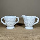 Westmoreland Bramble Maple Leaf White Milk Glass Open Sugar and Creamer Footed