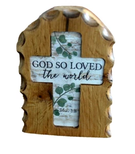 Estatua de CRUZ religiosa tronco de madera DIOS TANTO AMÓ AL MUNDO Juan 3:16 - Imagen 1 de 8