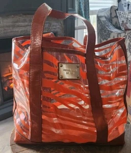 Michael Kors Clear w Orange Zebra Animal Print Large Tote RARE Find! Great! - Picture 1 of 10