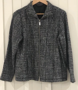 Liz Jordan Women's Boucle Tweed Zip Jacket Size S Black White Wool Blend EUC - Picture 1 of 17