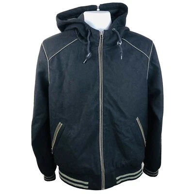 Topman Chaqueta con Capucha Lana Negra Bomber Hombre’s Medium Piping Foto 1 de 4
