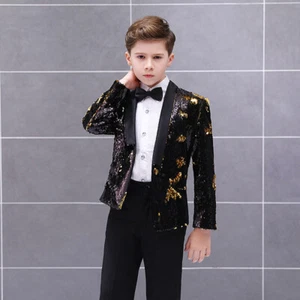 Boys Kids Children Reversible Two Tone Glitter Sequin Suit Jacket Blazer Outwear - Picture 1 of 16