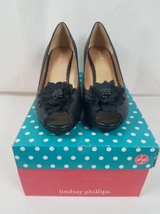 NEW Lindsay Phillips Switchflops Open Toe Black Python Sz 9 Wedge Heels - Picture 1 of 12