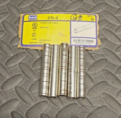 5 Lot NEW Ilsco CTL-2 Copper Compression Sleeve Wire Size 2 Brown Die 33 - Image 1 of 2