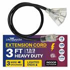 3ft Power Extension Cord Outdoor & Indoor - Waterproof Electric Drop Cord Cable