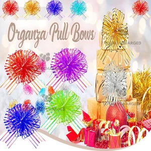 50 mm Grande Pom Pom Arco Organza Cinta Tirón Arcos Boda Fiesta Decoración Regalo Envoltura Reino Unido - Imagen 1 de 15