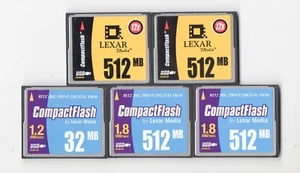 (READ!!!) Lot Of 5x Lexar 32MB / 512MB MEGABYTE CF Compact Flash Memory Cards - Picture 1 of 5