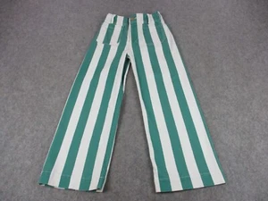 Maeve Pants Womens 26 Green White Striped Anthropologie Colette Cropped Wide Leg - Picture 1 of 13