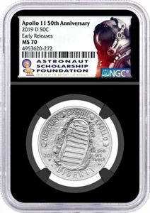 2019 D 50C Apollo 11 50th Anniversary Half Dollar NGC MS70 Early Releases - Bild 1 von 2