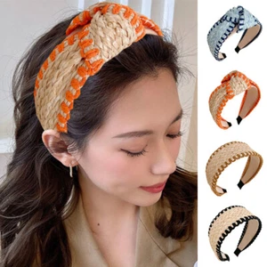 Weaving Knotted Head Hoop Bohemian Headband Wide-brimmed Straw Woven Hair Hoop - Picture 1 of 24
