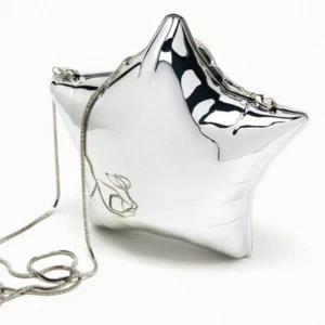 Zara METALLIC SILVER BALLOON STAR SHAPED BOX CLUTCH crossbody PURSE NEW - Picture 1 of 11