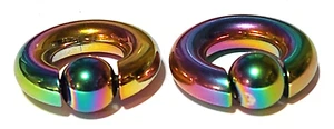 2 - 0g 5/8 Spring Loaded 316L Surgical Steel Rainbow Anodized Septum Ear Weight - Picture 1 of 1