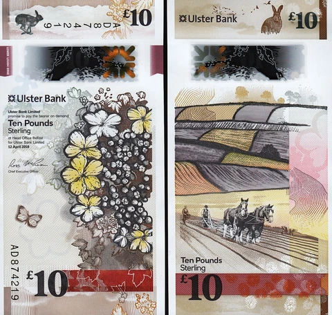 Northern Ireland 10 Pounds, 2018 (2019),UNC, Ulster Bank, Polymer, P-344 Cover