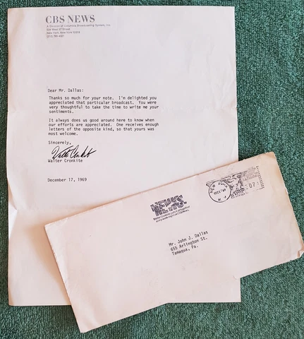 Walter Cronkite Autograph on CBS News Stationary Cover