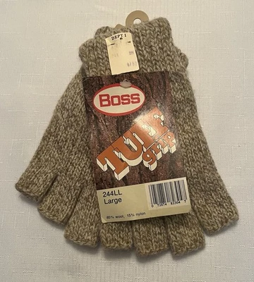 **NWT VINTAGE BOSS TUFF GRIP (L) fingerless~Ragg Wool Gloves~85% Wool 15% Nylon - Image 1 of 4