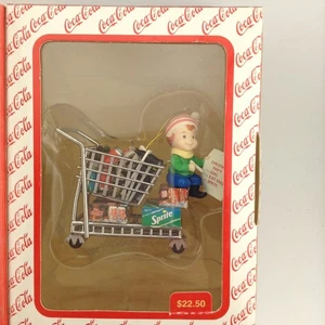 1997 Enesco Coca Cola Elf Shopping Cart Ornament STOCKING UP FOR THE HOLIDAYS - Picture 1 of 6