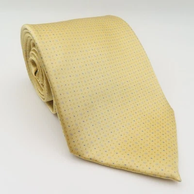 Bill Blass Tie Silk Yellow Blue Polka Dot 4" Wide 60" Long - Image 1 of 4