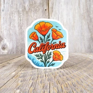 California Poppies Aufkleber Blumenstrauß Staatsblume türkis Reise Souvenir - Bild 1 von 6