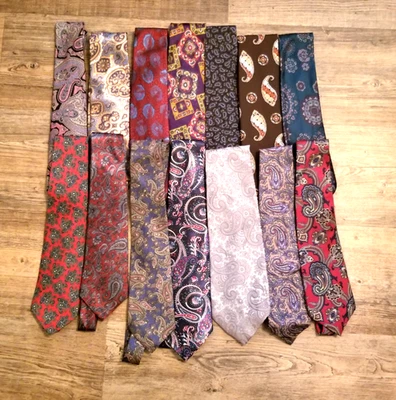 Lote 14 Gravatas Masculinas Vintage PAISLEY Variedade Tamanhos de Designer - Imagem 1 de 3
