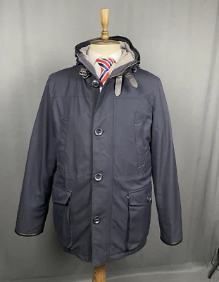Hackett Herren Blau Kapuze Daunen Isoliert Puffer Parka Jacke Größe L - Bild 1 von 4