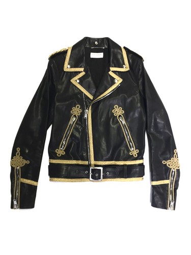 SAINT LAURENT (YSL) GIACCA IN PELLE SAINT LAURENT SS15 DA UOMO RICAMATA ORO UFFICIALE MOTO BIKER
