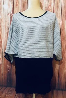 Women’s 2X Sweater Joseph A Short Dolman Sleeves Gray Black Soft Knit U Neck  - Image 1 of 4