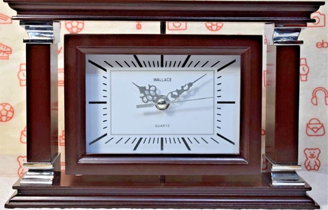 Wallace Mantel Wooden Spinning Clock with 6" X 4" Photo Frame Mahogony Finish Cover