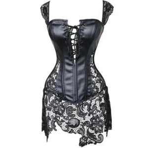 Damen Leder Gothic Dessous Schnürung Taillenmieder Former Korsett Bustier Kleid - Bild 1 von 16