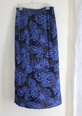 Citiknits - Talla L AZUL OSCURO Azul Marino Floral Art-to-Wear Tropical Crucero Falda Larga Foto 1 de 4