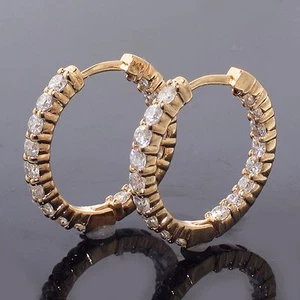 2.15 CT Inside/Outside Diamond Hoops in 18k Yellow Gold New - Picture 1 of 9