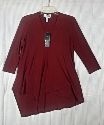 Joseph Ribkoff Size 6 imperial red blouse NWT Asymetrical 3/4 sleeve Liquid Knit - Image 1 of 4