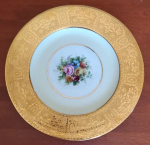 Flower Bunch with Gold Rim Dinner Plate by Pirkenhammer (Czechoslovakia) - Picture 1 of 5