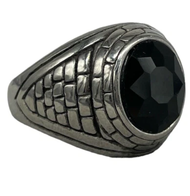 Anillo Hombre Piedra Negro Ovalados De Ónix Áspero Fantasía Albañil Acero Inox - Imagen 1 de 4