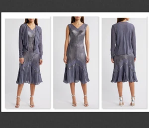 NEW $460 Komarov Charmeuse & Chiffon Midi Dress & Jacket Set Size XL #B925 - Picture 1 of 11